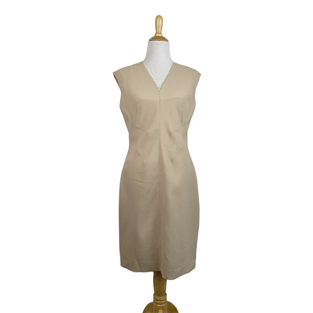 NEW Elie Tahari Beige V-Neck FERN Dress Size 4 - Picture 1 of 6